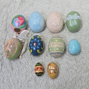 Vintage Easter Egg Tree Ornaments Lot of 10 Hand Painted Wooden Ceramic European